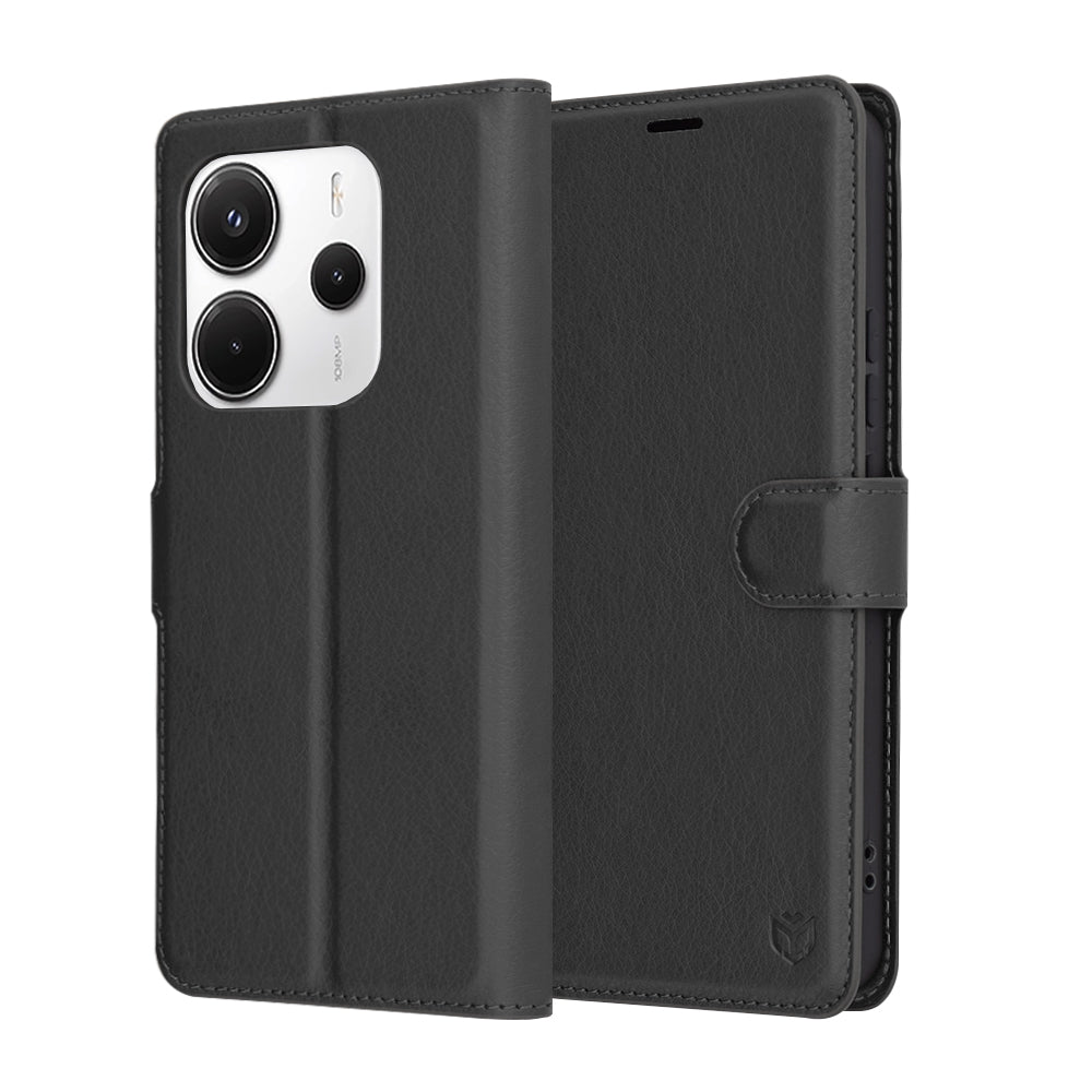 Hoes voor Xiaomi Redmi Note 14 5G, Techsuit, Leather Folio, Zwart