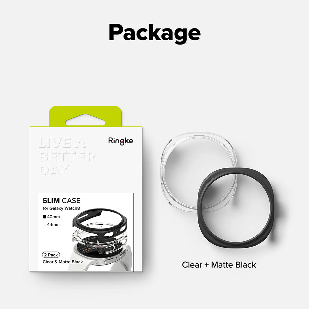 Ringke Slim hoesje voor Samsung Galaxy Watch8 40mm, Set van 2 stuks, Mat Zwart