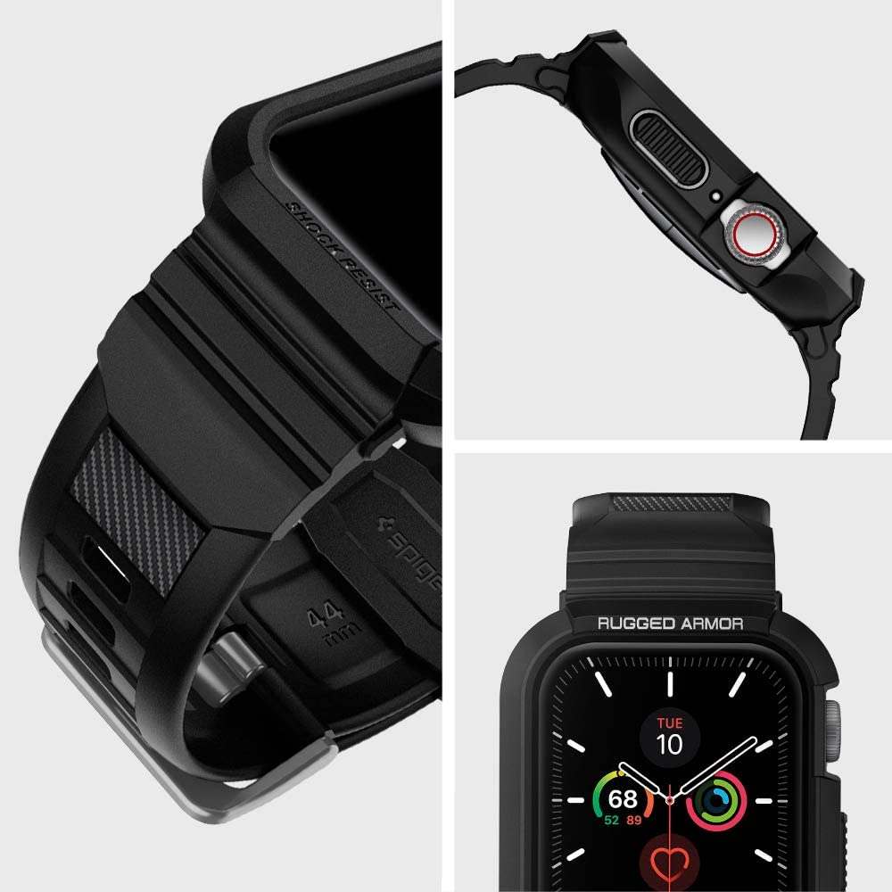 Spigen Rugged Armor Pro hoes voor Apple Watch 44mm Series, Zwart 062CS25324