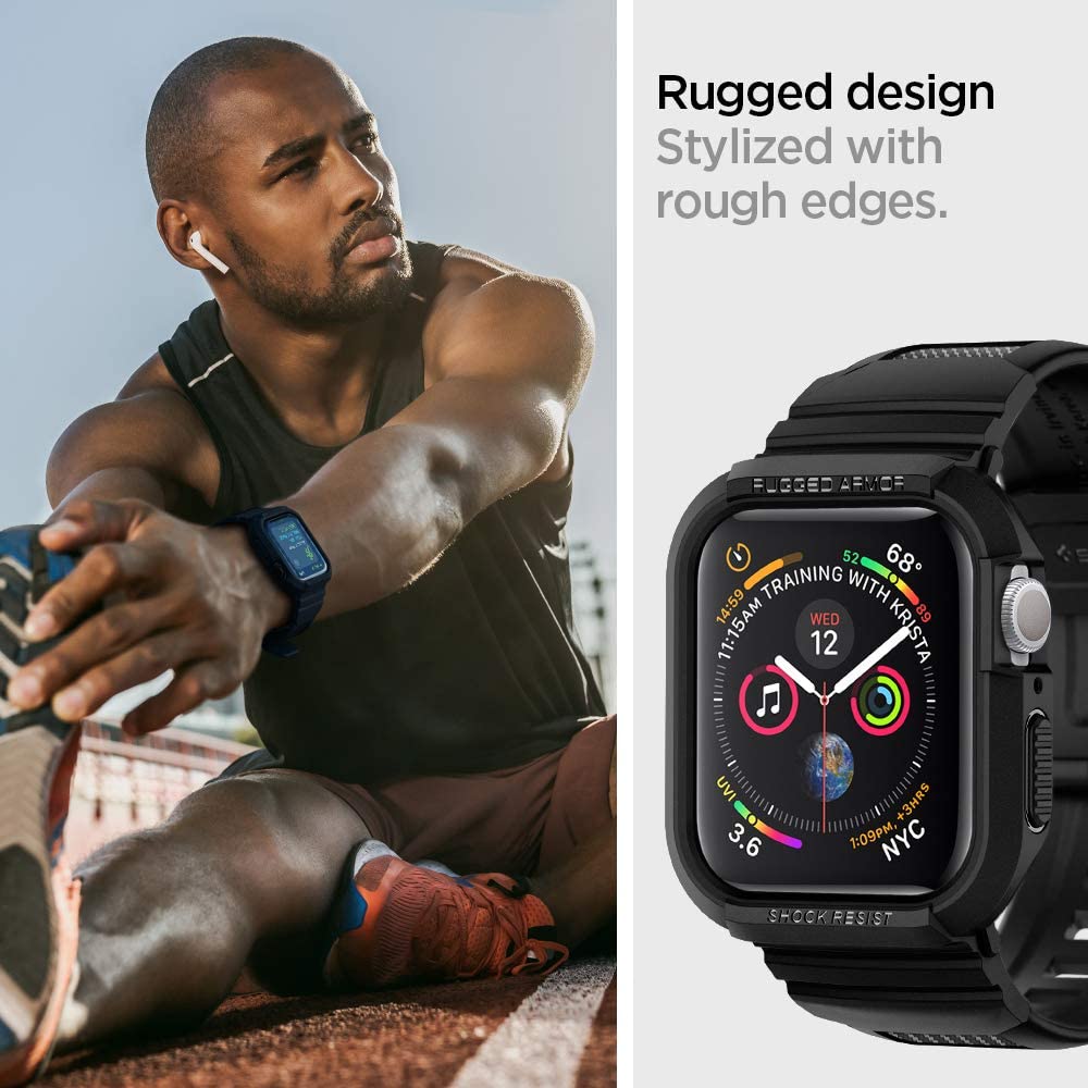 Spigen Rugged Armor Pro hoes voor Apple Watch 44mm Series, Zwart 062CS25324