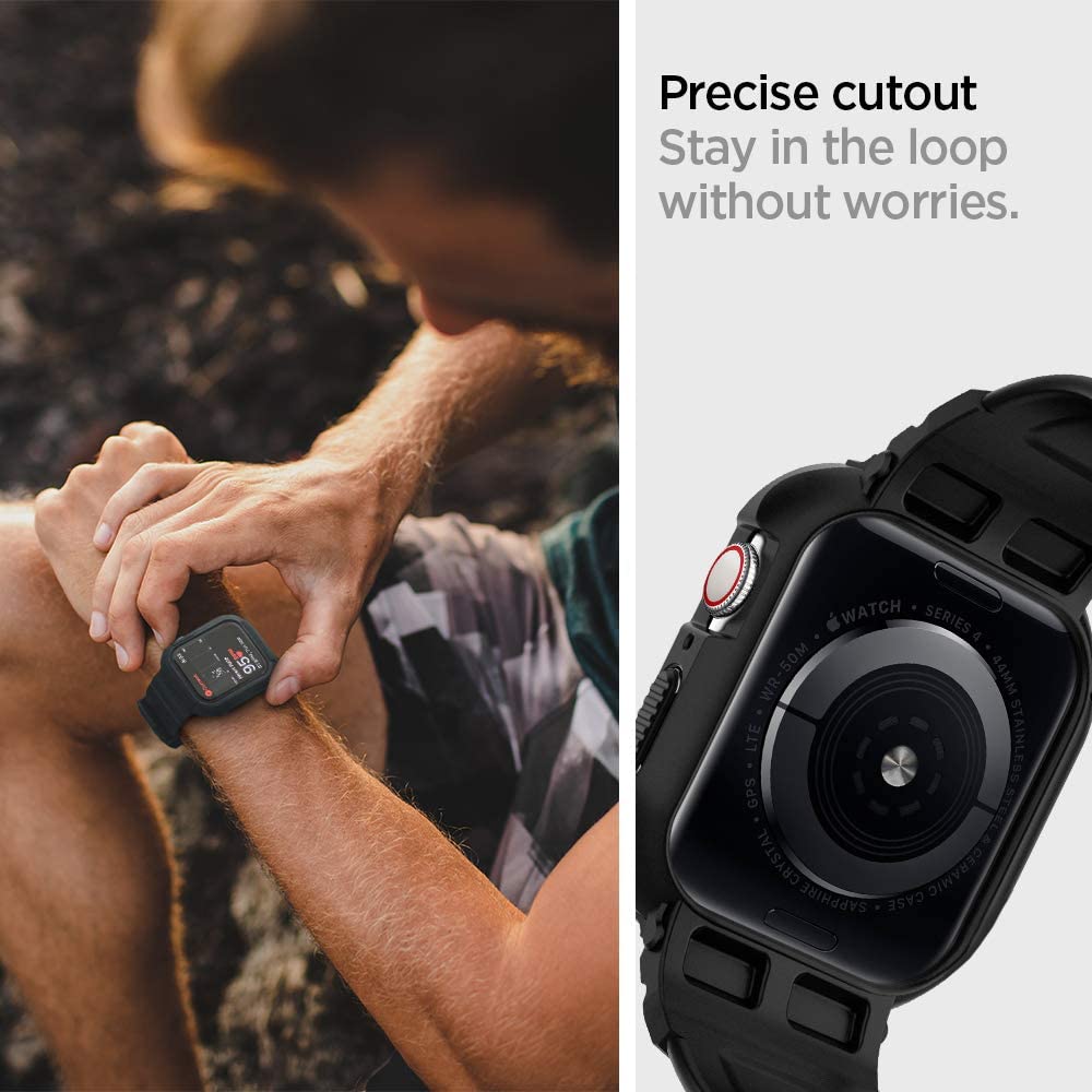 Spigen Rugged Armor Pro hoes voor Apple Watch 44mm Series, Zwart 062CS25324