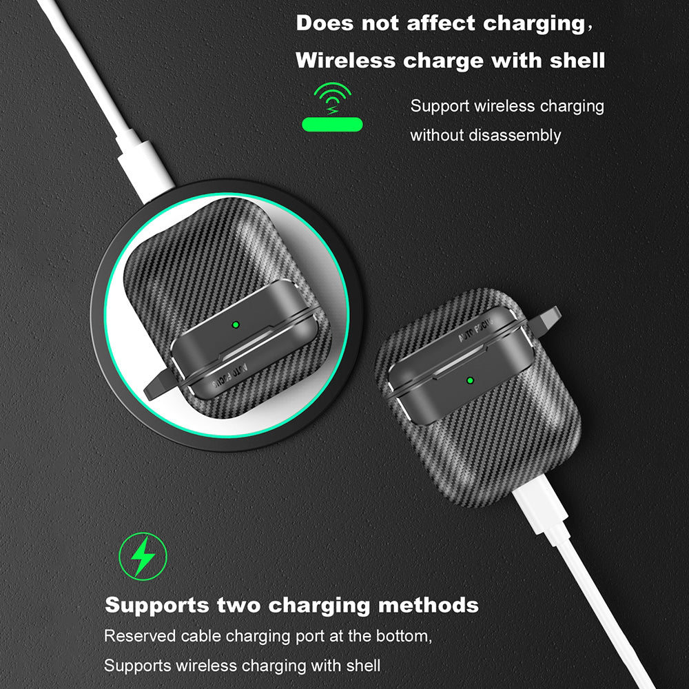 Techsuit CarbonFiber hoes voor Apple AirPods Gen 2 / Gen 1, Zwart