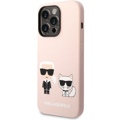 MagSafe hoesje voor Apple iPhone 14 Pro, Karl Lagerfeld, Silicone Body Karl & Choupette, Roze
