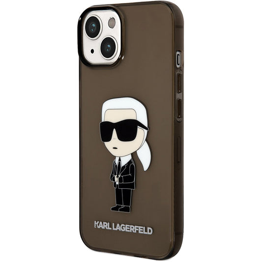 TPU hoes Karl Lagerfeld IML voor Apple iPhone 14 Plus, Ikonik NFT, Transparant Zwart KLHCP14MHNIKTCK