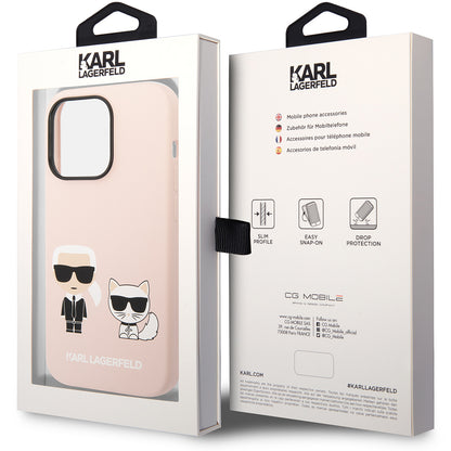 MagSafe hoesje voor Apple iPhone 14 Pro, Karl Lagerfeld, Silicone Body Karl & Choupette, Roze