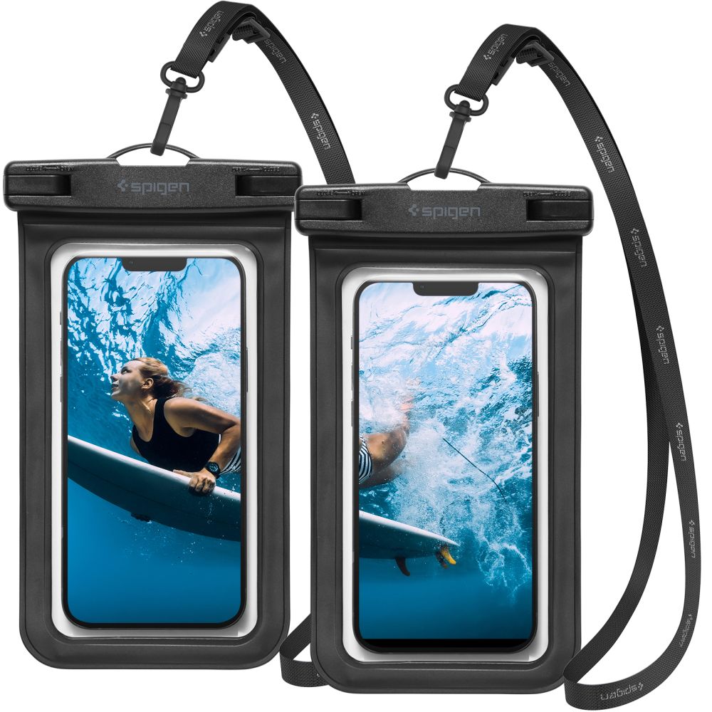 Universele Waterproof Hoes voor Telefoon max. 3.5inch - 7inch, Spigen, A601, Set van 2 stuks, Zwart AMP04523