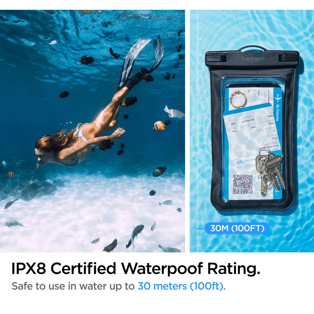 Universele Waterproof Hoes voor Telefoon max. 3.5inch - 7inch, Spigen, A601, Set van 2 stuks, Zwart AMP04523