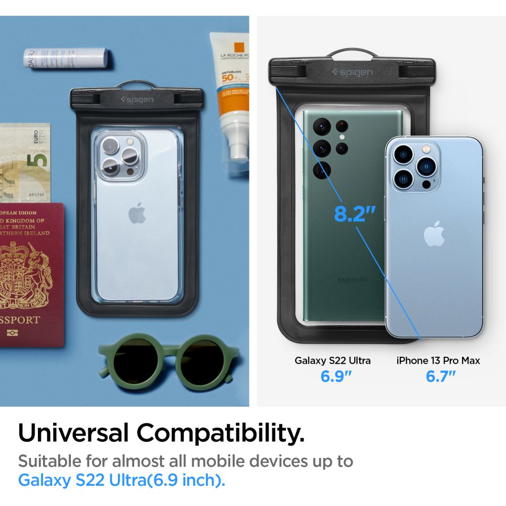 Universele Waterproof Hoes voor Telefoon max. 3.5inch - 7inch, Spigen, A601, Set van 2 stuks, Zwart AMP04523