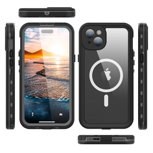 Waterproof MagSafe hoesje voor Apple iPhone 15 Plus, ShellBox, Zwart