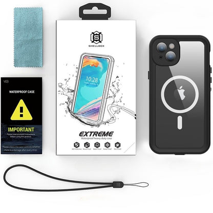 Waterproof MagSafe hoesje voor Apple iPhone 15 Plus, ShellBox, Zwart