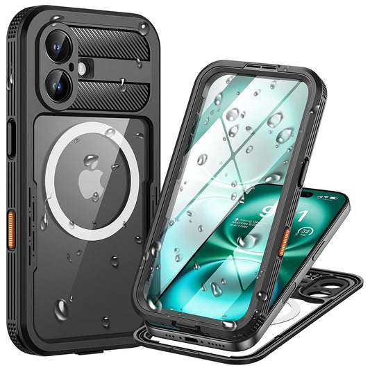 Waterproof hoesje voor Apple iPhone 16, ShellBox, Carbon, Zwart