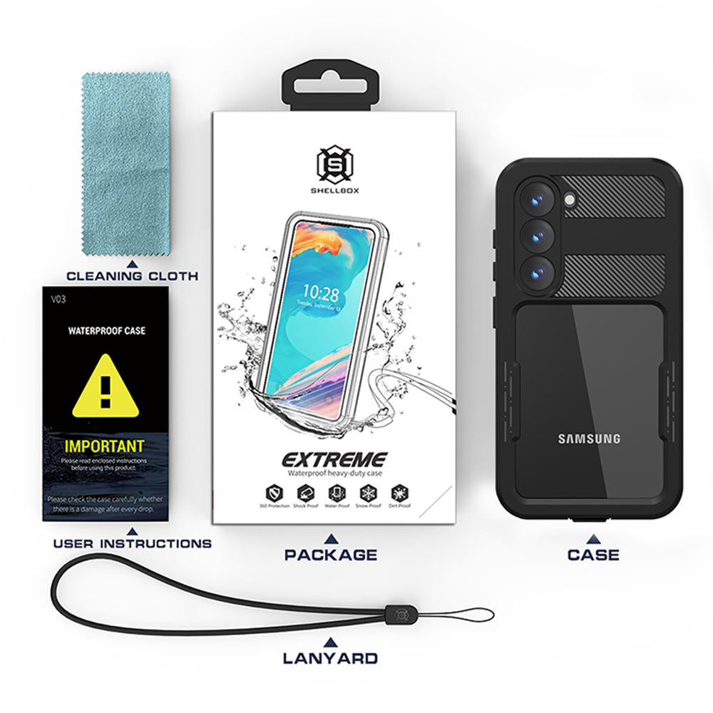 Waterproof hoes voor Samsung Galaxy S23 S911, ShellBox, Zwart