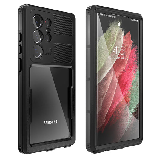 Waterproof hoes voor Samsung Galaxy S23 Ultra S918, ShellBox, Zwart