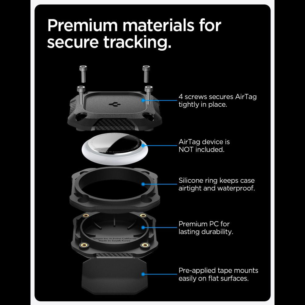 Waterdichte Spigen Tough Armor Hoes voor Apple AirTag, Zwart ACS09781