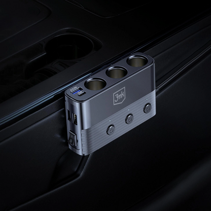 Auto Oplader 3MK Power Splitter, 120W, 3A, 3 x USB-A - 1 x USB-C - 3 x Sigarettenaansteker Extensie, Zwart