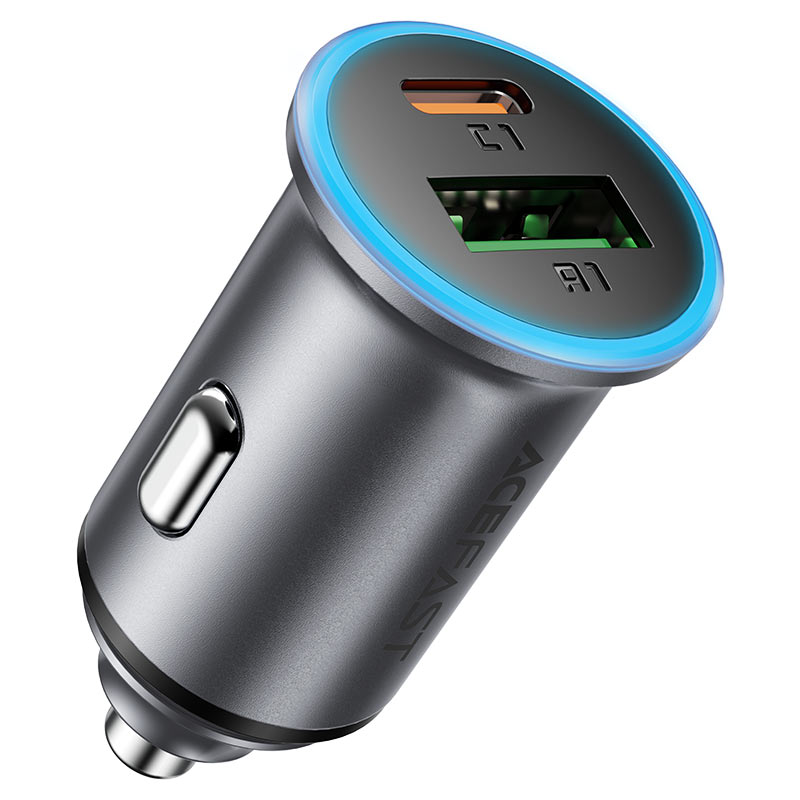 Auto-oplader Acefast B15, 65W, 3.25A, 1 X USB-A - 1 x USB-C, Grijs