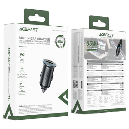 Auto-oplader Acefast B15, 65W, 3.25A, 1 X USB-A - 1 x USB-C, Grijs