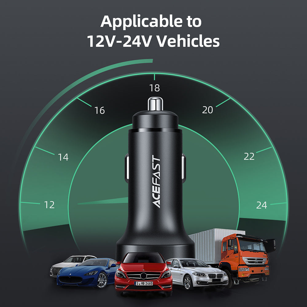 Auto Oplader Acefast B2, 72W, 3A, 2 x USB-C, Zwart