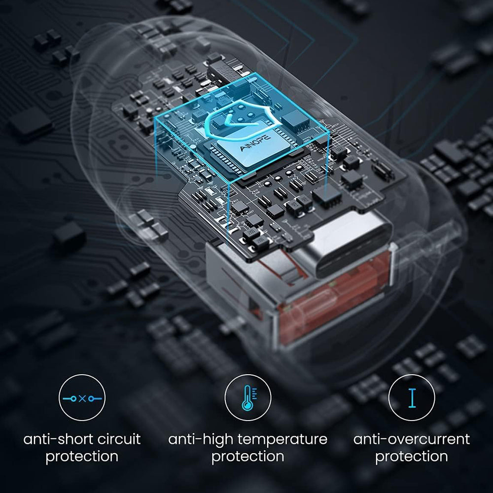 Ainope Auto Oplader, 30W, 5A, 1 x USB-A - 1 x USB-C, Zwart