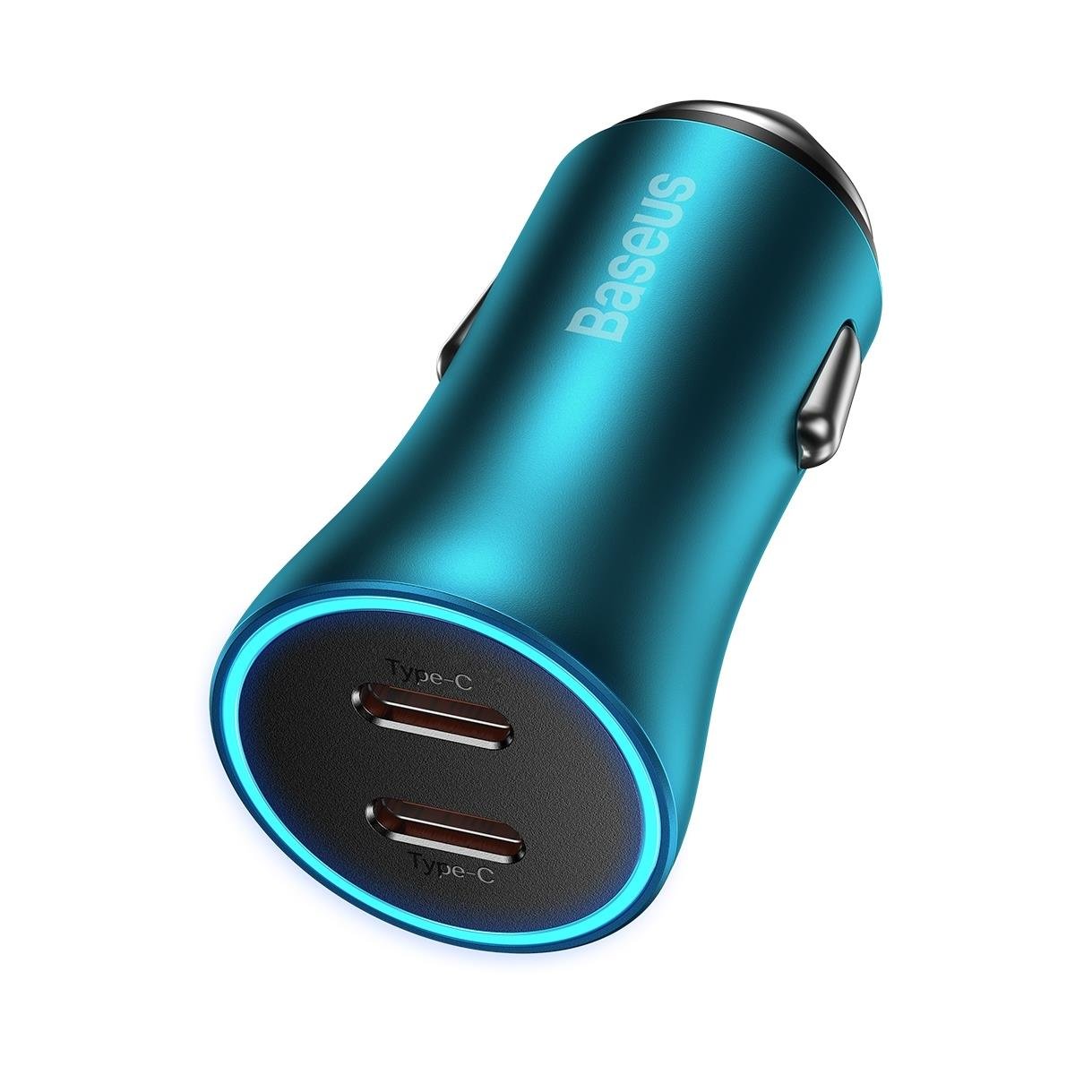 Baseus Golden Contactor Pro Car Charger, 40W, 3A, 2 x USB-C, Blue