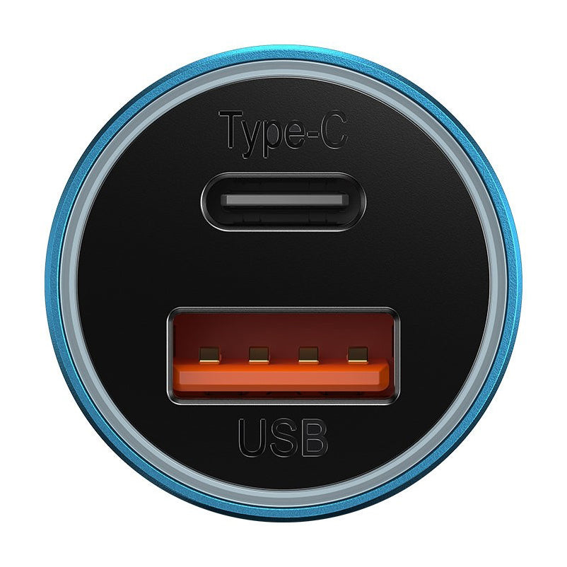 Autolader Baseus Golden Contactor Max, 60W, 3A, 1 x USB-A - 1 x USB-C, Blauw CGJM000103 