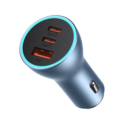 Baseus Golden Contactor Pro Car Charger, 65W, 3A, 1 x USB-A - 2 x USB-C, Blue CGJP010003