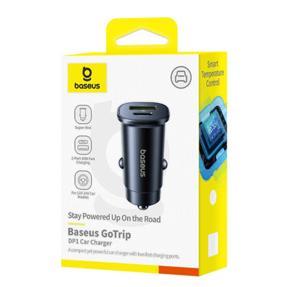 Auto-oplader Baseus GoTrip, 30W, 3A, 1 x USB-A - 1 x USB-C, Zwart