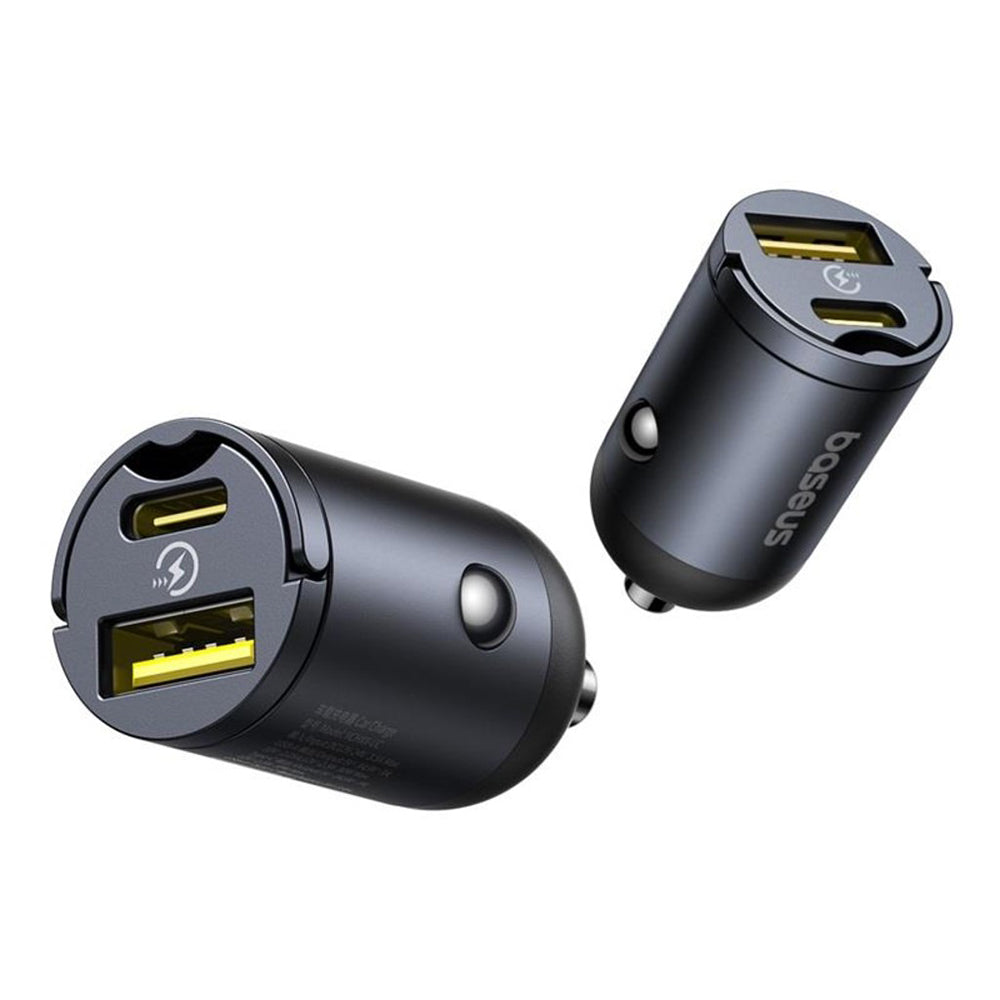 Baseus Tiny Star Auto-oplader, 30W, 3A, 1 x USB-A - 1 x USB-C, Zwart C00035001121-02
