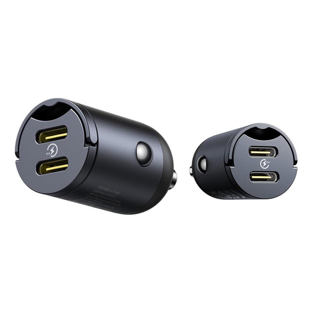 Baseus Tiny Star Auto-oplader, 30W, 3A, 2 x USB-C, Zwart C00035001121-03