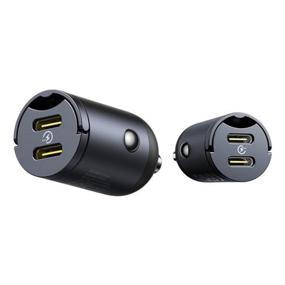 Baseus Tiny Star Auto-oplader, 30W, 3A, 2 x USB-C, Zwart C00035001121-03