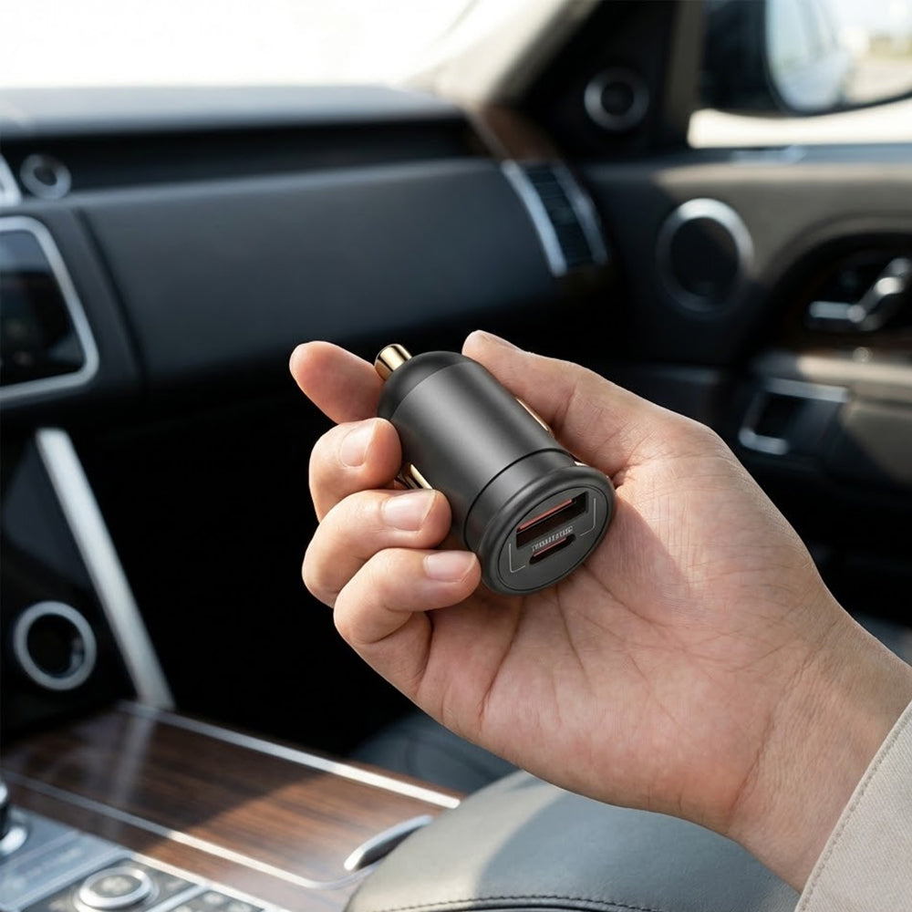 Auto-oplader Blueo, 35W, 3A, 1 x USB-A - 1 x USB-C, Gri