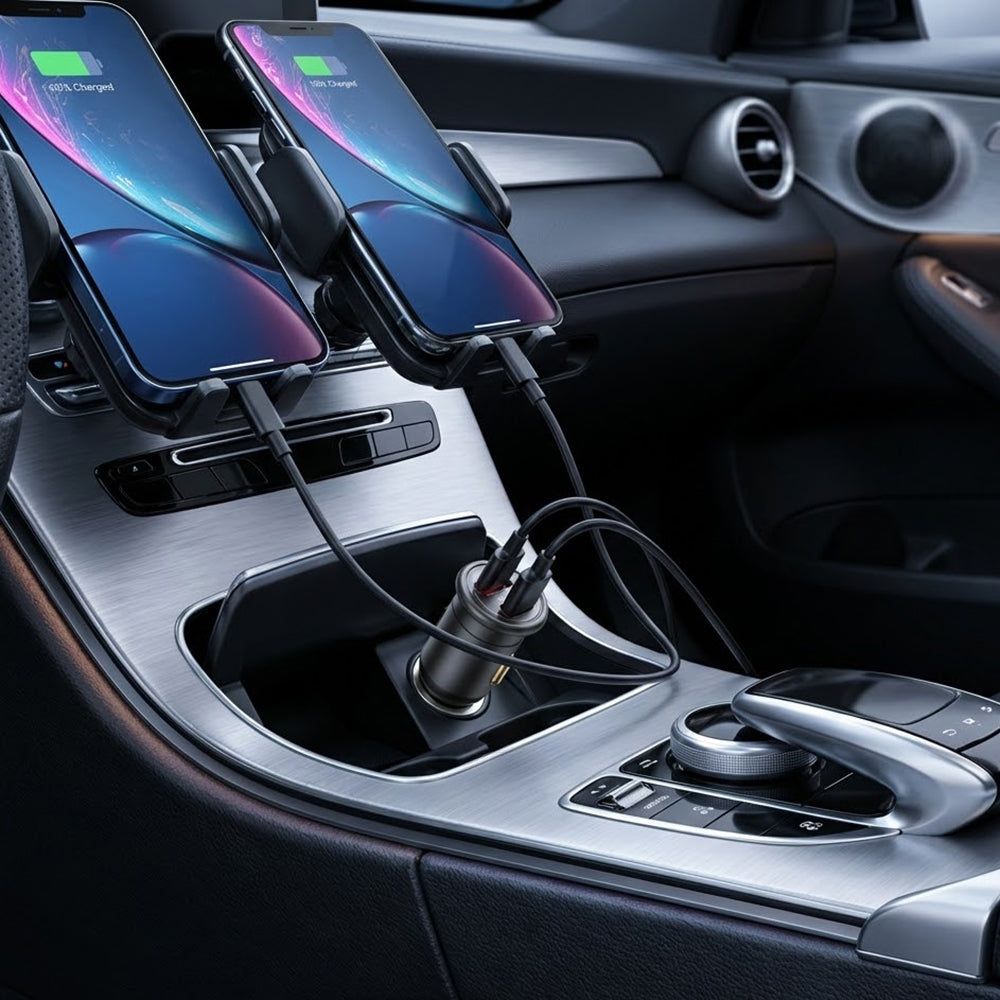 Auto-oplader Blueo, 35W, 3A, 1 x USB-A - 1 x USB-C, Gri