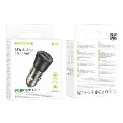 Auto-oplader Borofone BZ25 Journey, 38W, 3A, 1 x USB-A - 1 x USB-C, Zwart