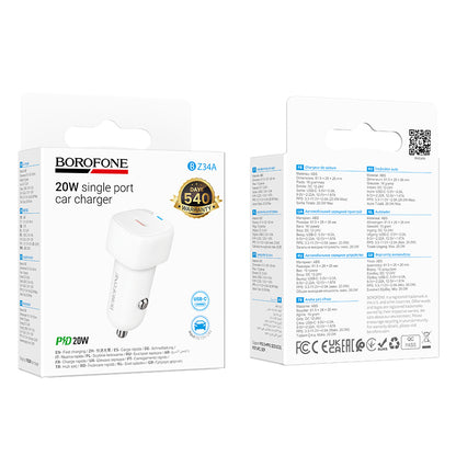 Auto-oplader Borofone BZ34A Cloud, 20W, 3A, 1 x USB-C, Wit