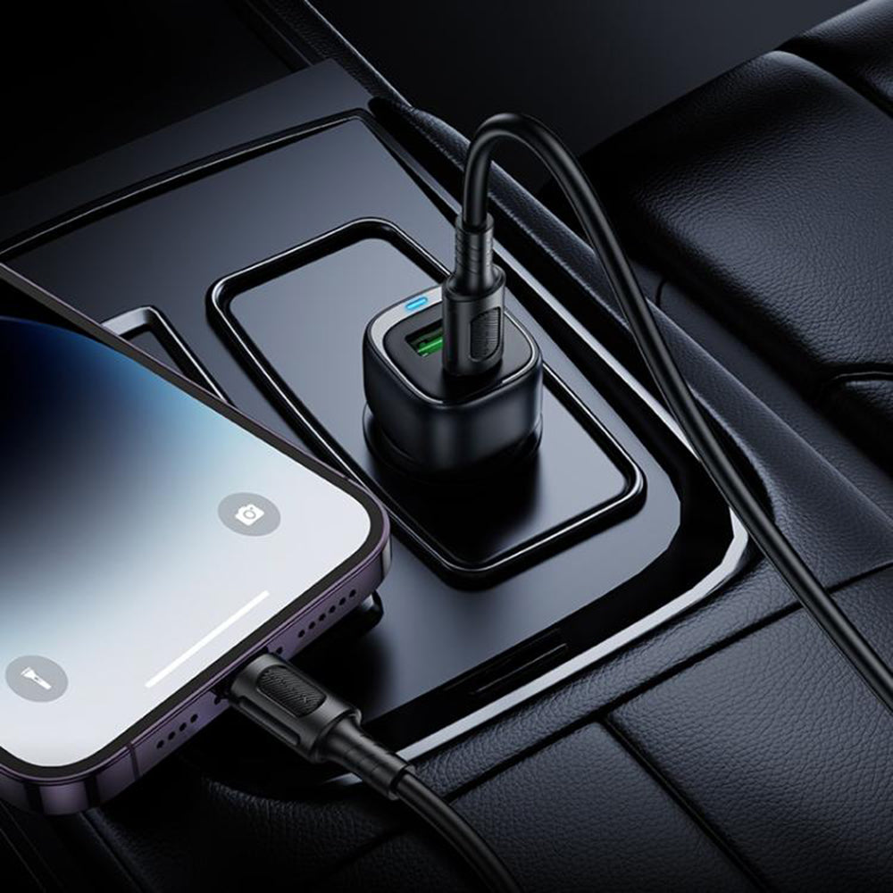 Auto-oplader Borofone BZ34B Cloud, 38W, 3A, 1 x USB-A - 1 x USB-C, Zwart