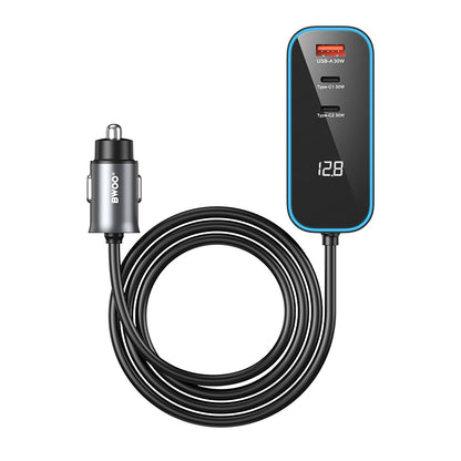 BWOO CC107 Car Charger Display, 120W, 3A, 2 x USB-A - 2 x USB-C, Black