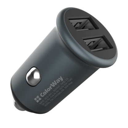 Auto Oplader ColorWay, 36W, 3A, 2 x USB-A, Gri