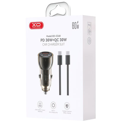 Car Charger with USB-C Cable XO Design CC60, 60W, 3A, 1 x USB-A - 1 x USB-C, Black