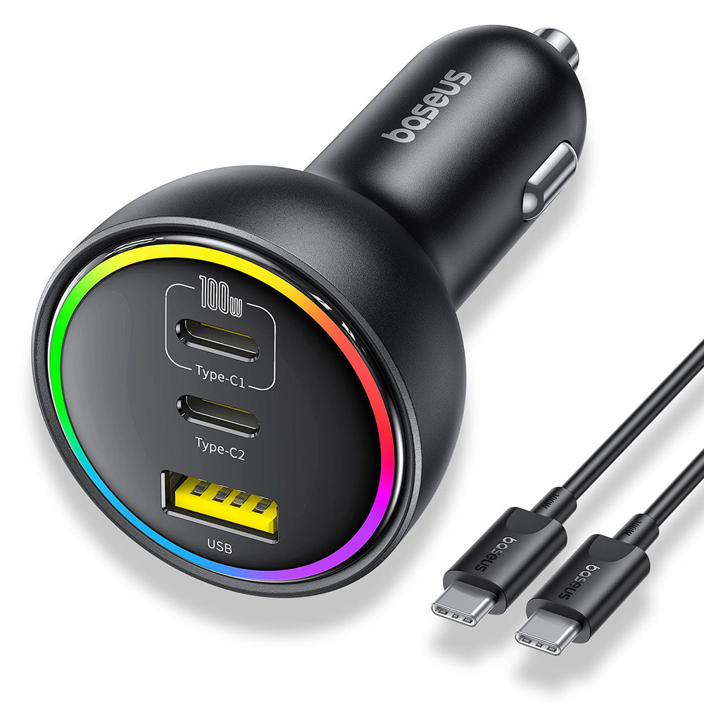 Auto-oplader met USB-C kabel Baseus, 152.5W, 5A, 1 x USB-A - 2 x USB-C, Zwart C00036101111-00
