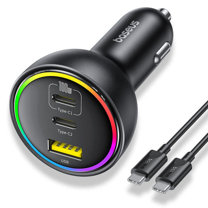 Auto-oplader met USB-C kabel Baseus, 152.5W, 5A, 1 x USB-A - 2 x USB-C, Zwart C00036101111-00