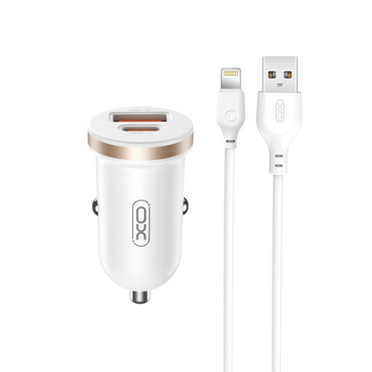 Autolader met Lightning Kabel XO Design CC56, 30W, 3A, 1 x USB-A - 1 x USB-C, Wit