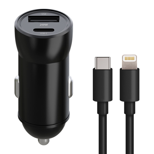 Autolader met Lightning Kabel MaXlife MXCC-04, 20W, 3A, 1 x USB-A - 1 x USB-C, Zwart