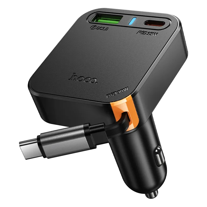 Auto-oplader met USB-C kabel HOCO NZ18, 65W, 3A, 1 x USB-A - 1 x USB-C, Zwart