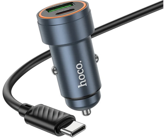 Auto-oplader met USB-C kabel HOCO Z57A, 30W, 3A, 1 x USB-A - 1 x USB-C, Gri