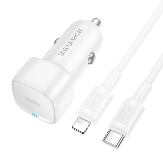 Autolader met Lightning-kabel Borofone BZ34B Cloud, 20W, 3A, 1 x USB-A - 1 x USB-C, Wit