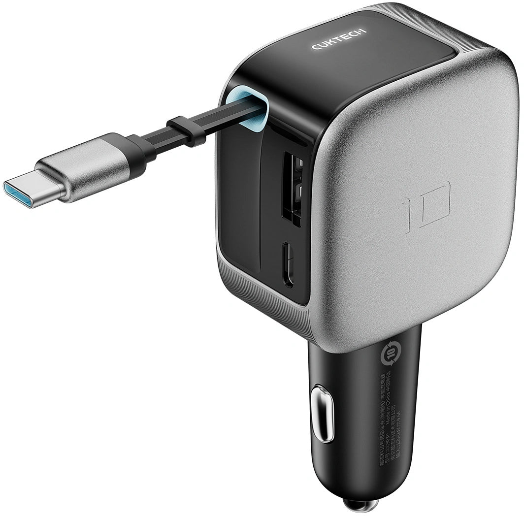 Autolader met USB-C-kabel Cuktech CC903P Display, 100W, 5A, 1 x USB-A - 1 x USB-C, Grijs