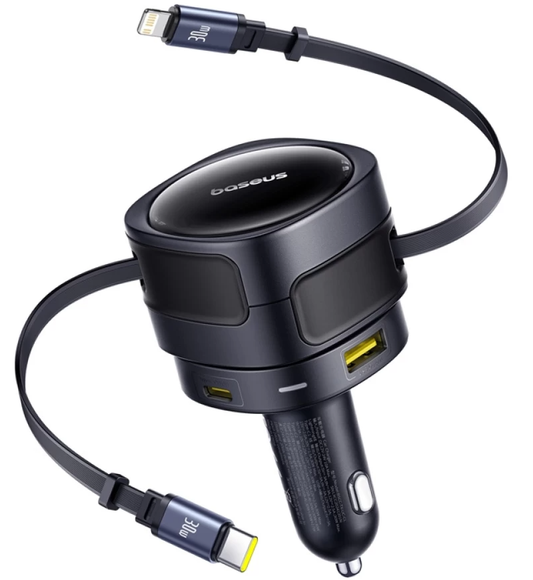 Baseus Enjoyment Max-autolader met USB-C-/Lightning-kabel, 90 W, 1 x USB-A - 1 x USB-C, zwart C00035507121-02