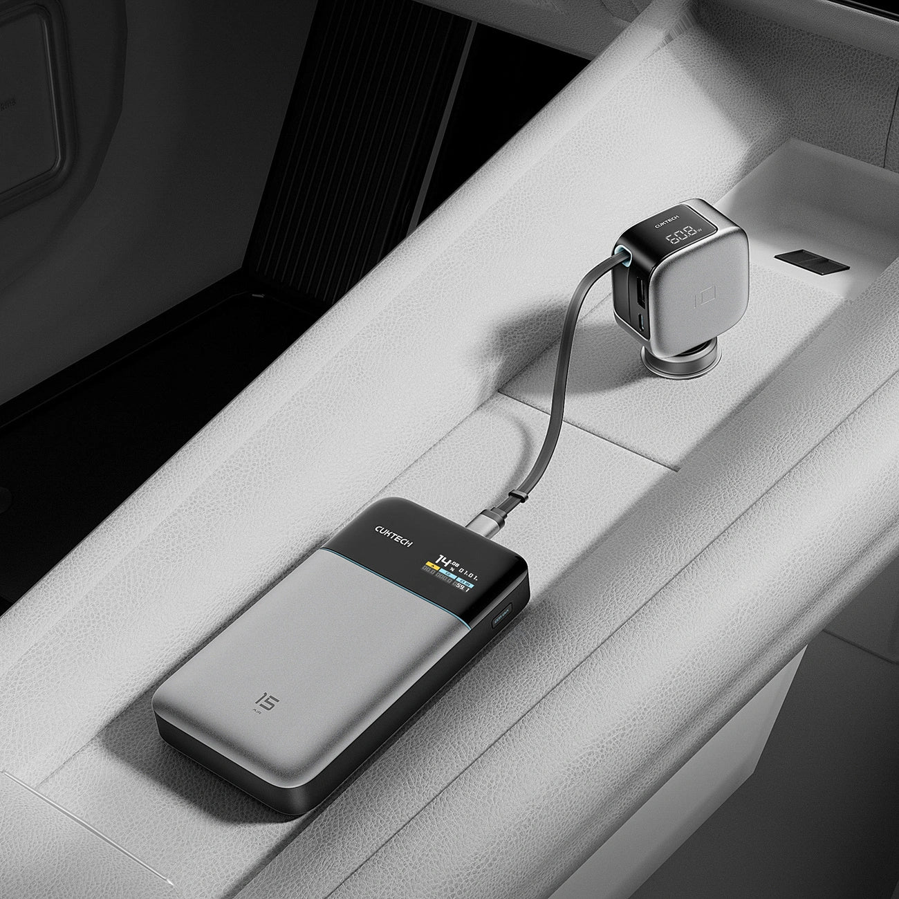 Autolader met USB-C-kabel Cuktech CC903P Display, 100W, 5A, 1 x USB-A - 1 x USB-C, Grijs