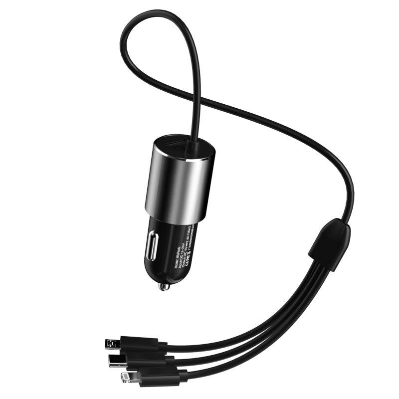 Autolader met Lightning / microUSB / USB-C-kabel Dudao R5ProN, 17W, 3.4A, 1 x USB-A, Zwart
