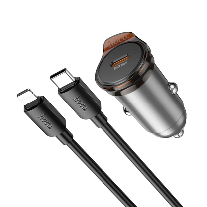 Auto-oplader met Lightning-kabel HOCO NZ16, 30W, 3A, 1 x USB-C, Gri